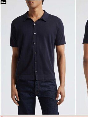 Wool & Co short-sleeve knit polo blue